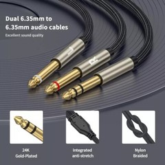 10FT – 1/4 inch TRS Stereo Y-Splitter Insert Cable, 1/4 Inch Male Jack to Dual