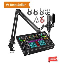Professional Podcast Bundle with DSP Sound Card and Audio Mixer, 3.5mm Conden…