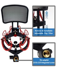 SUUNTOK Microphone Shock Mount with Pop Filter Universal Shock Stand for Micr…