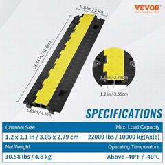 VEVOR Cable Ramp Protector 1 Channel Hose Cover Speed Bump for Road