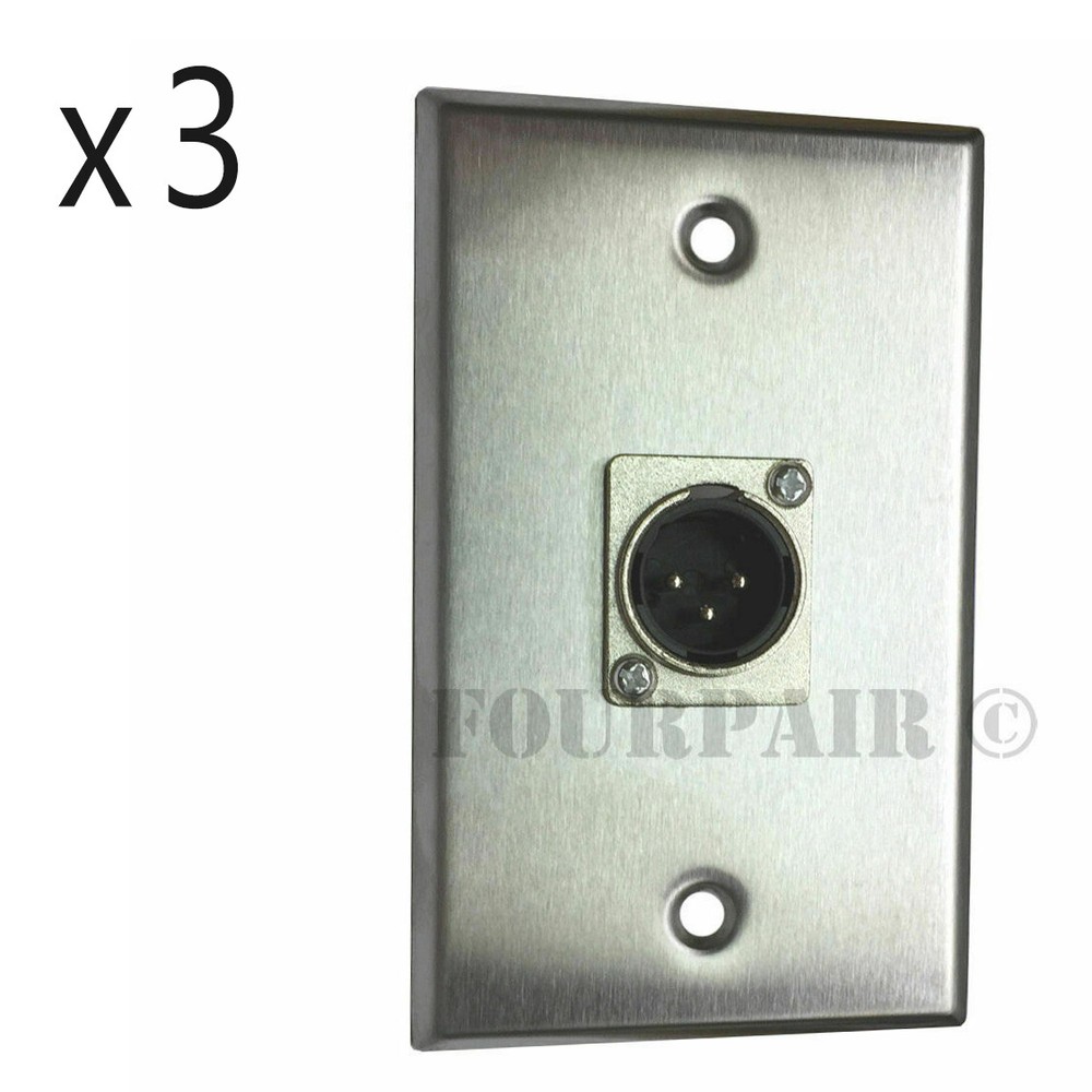 3 Pack – 1-Port Socket XLR Male Stainless Steel Microphone Mic Audio Wall Plate