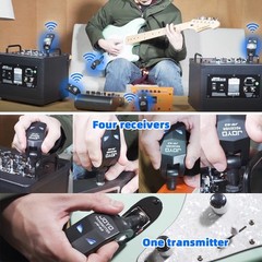 Wireless Guitar System 2.4GHz Rechargeable 4 Channels Audio Transmitter Receiver