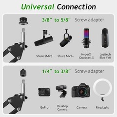 Frgyee Mic Boom Arm, Adjustable Height Overhead Microphone 31.5 inches, Black