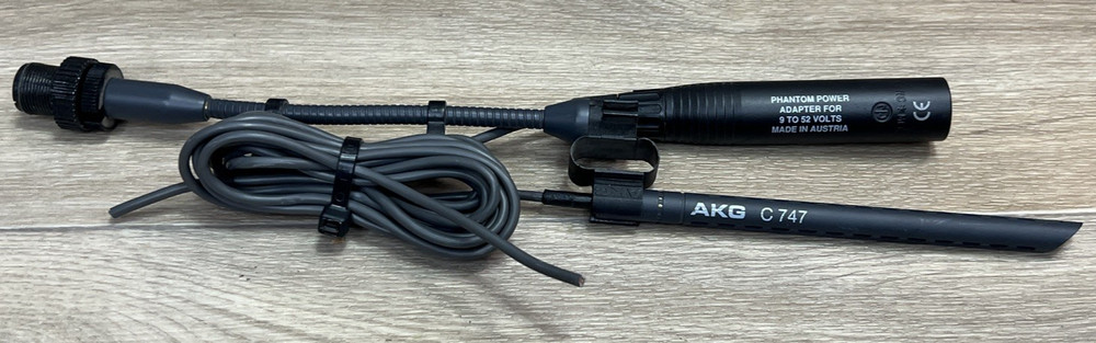 AKG C747 Condenser Microphone w Phantom Power Adapter 9 to 20v *Cut Cord