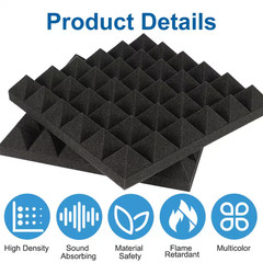 1 Ft. X 1 Ft. X 3 In. Black Sound Absorbing Panels Noise Absorbingfoam for Recor