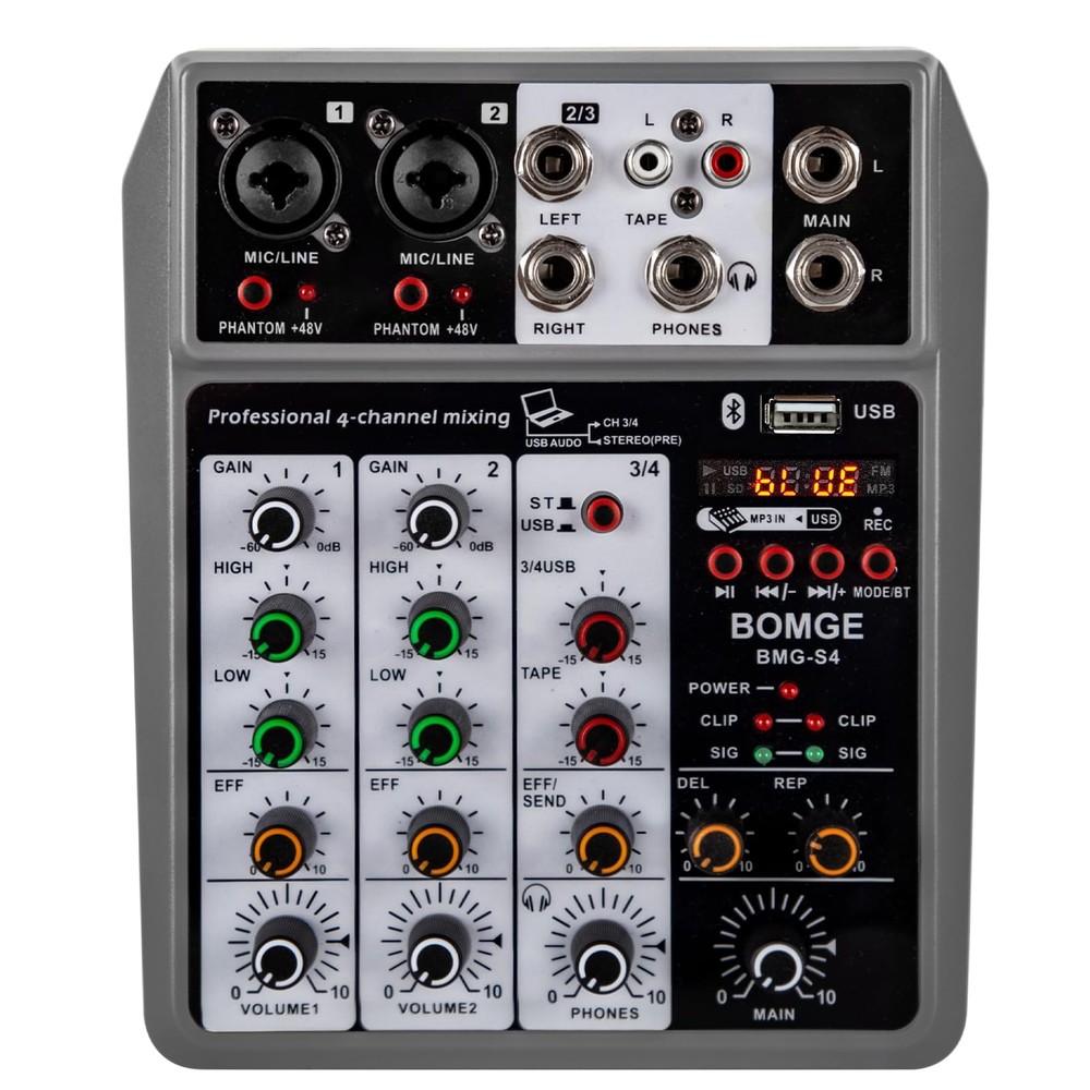 Professional Audio Mixer, Sound Board Mixing Console with 4 Channel Digital U…