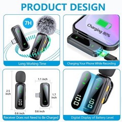 Mini Microphone for iPhone 15 16/iOS/Android Devices, LED Display Wireless Micro