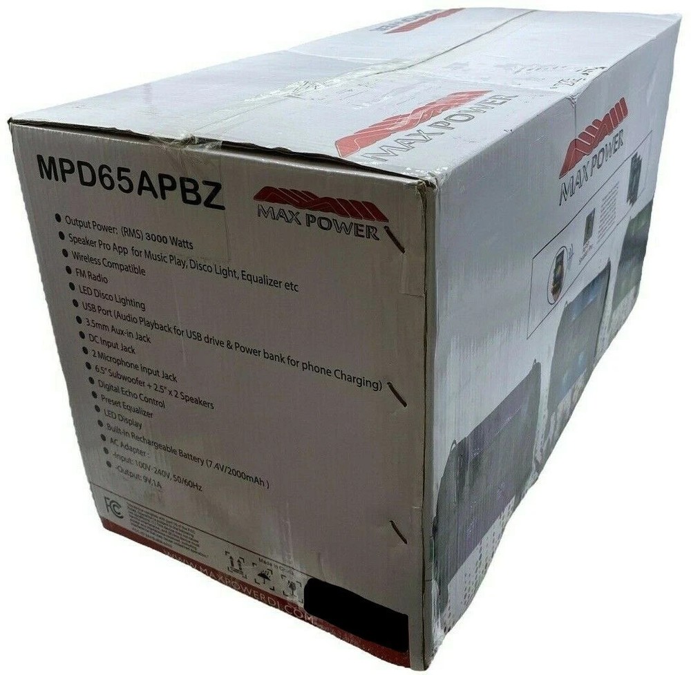 Max Power MPD65APBZ 6.5 in. Dual Woofer with Built in Rechargeable Battery