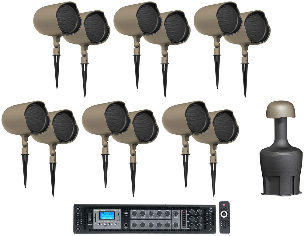 (12) JBL GSF6-TN 6.5″ Landscape Ground Stake 70v Commercial Speakers+12″ Sub+Amp