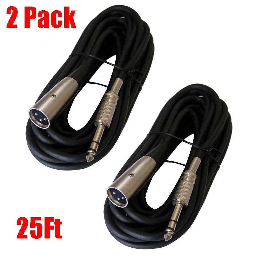 2x 25FT XLR 3Pin Male to 6.35mm 1/4″ Stereo Audio Mic Microphone Balanced Cable