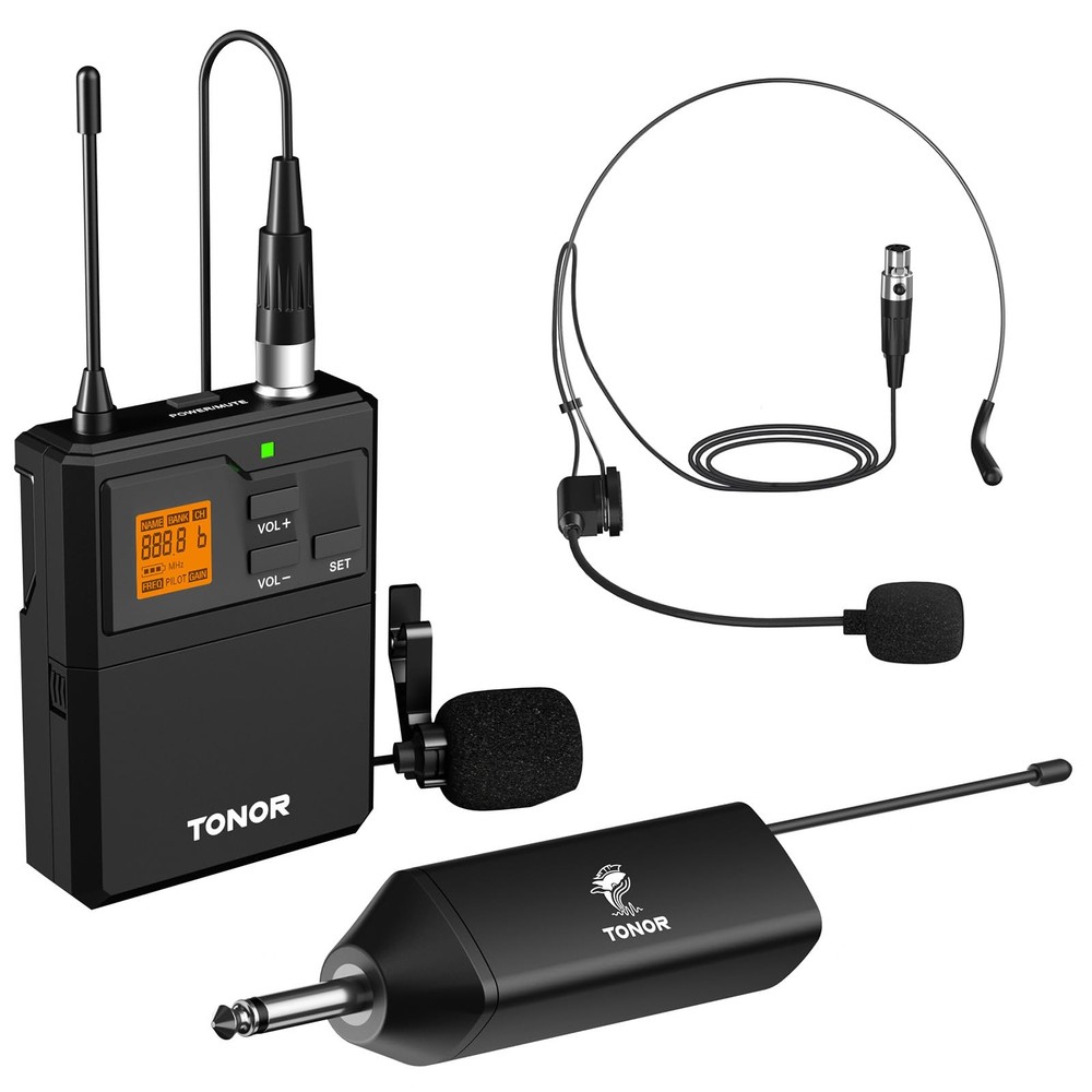 UHF Wireless Microphone System: Headset, Lavalier, 15 Channels, 200ft Range