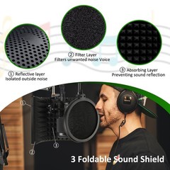 Microphone Isolation Shield, Foldable Mic Sound Absorbing Foam for Condenser Mic