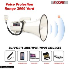5Core Megaphone Bullhorn Speaker 100W Professional Bull Horn Battery Power Megaf