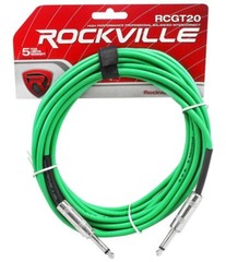 Rockville RCGT20G 20′ 1/4“ TS to 1/4“ TS Guitar/Unbalanced Signal Cable-Green