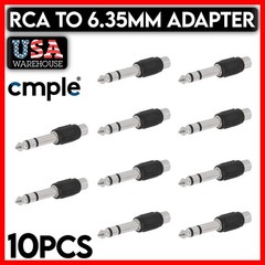 10 PCS 6.35mm Stereo Plug to RCA Jack Adapter Connector Audio Cable Converter