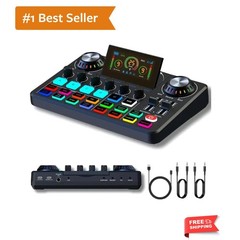 F668 OTG Audio Mixer Sound Card, Voice Changer, RGB Lights, Folding Screen, B…