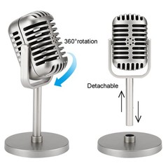 Vintage Retro Style Microphone Prop Stand with Stand Fake Vintage Microphone