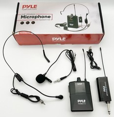 Pyle PDWMU112 UHF Wireless Microphone System Kit Lavalier Headset Mic DJ Karaoke