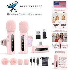 Wireless USB C Lavalier Microphone Set for Android & PC w Noise Reduction Pink