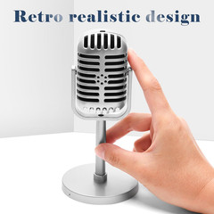2 Pack Retro Microphone Props Model, 6.7X3.1In Antique Microphone Prop with Stan