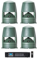 (4) JBL CONTROL 85M 5.25″ Commercial 70v Outdoor Landscape Speakers+Amplifier
