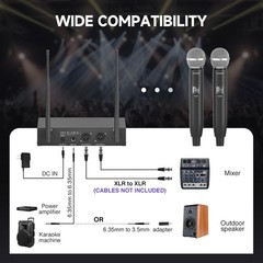 260ft Range, 2×100 UHF Metal Wireless Mic for Singing, Karaoke, Church, Wedding.