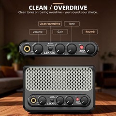 LEKATO Guitar Amp 10W Portable Bluetooth Speaker Reverb Overdrive 30 Drum Patter