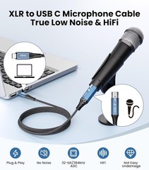 XLR to USB C Microphone Cable 1M Braided Hi-Fi Audio Recording for Microphones