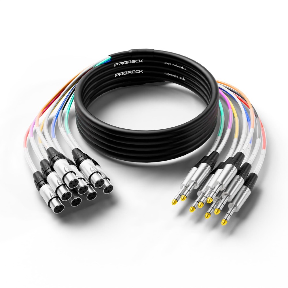 PRORECK 20ft Snake Cable, 8-Channel Shielded Audio Cable 1/4“ TRS to XLR Fem…