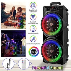 Dual 8.5“ Bluetooth Karaoke Party Speaker & Mic 1 Year Warranty NEW