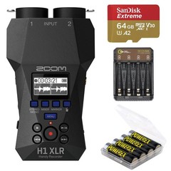 Zoom H1 XLR 32-Bit Float Handy Recorder, Bundle with 64GB Memory Card, 4x AA NiM