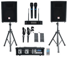 Rockville RPG2X10 Powered Bluetooth Mixer+(2) 10″ Speakers+Stands+Wireless Mics