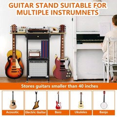 3-In-1 Guitar Stand with Wheels,Stand & Drawer for Acoustic,Electric Guitar,Bass