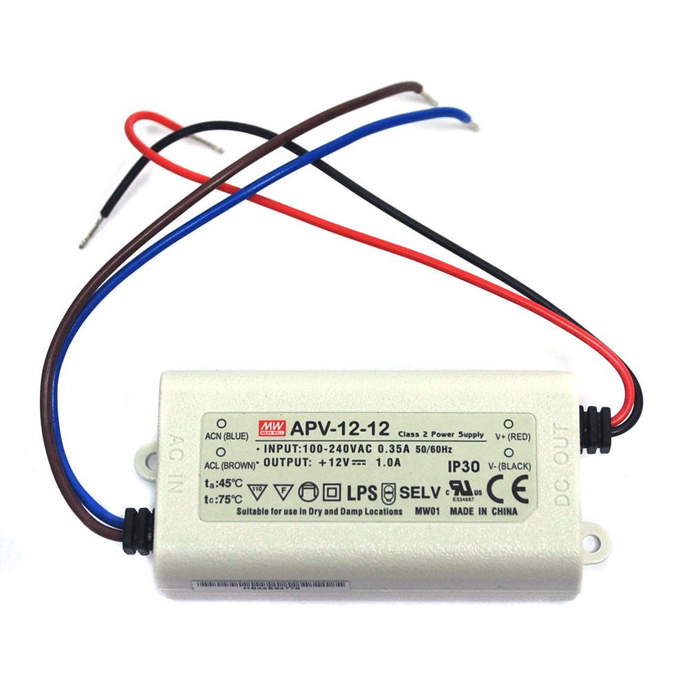 10pc LED Power Supply Constant Voltage CV Driver APV-12-12 12W 12V 1A Mean Well