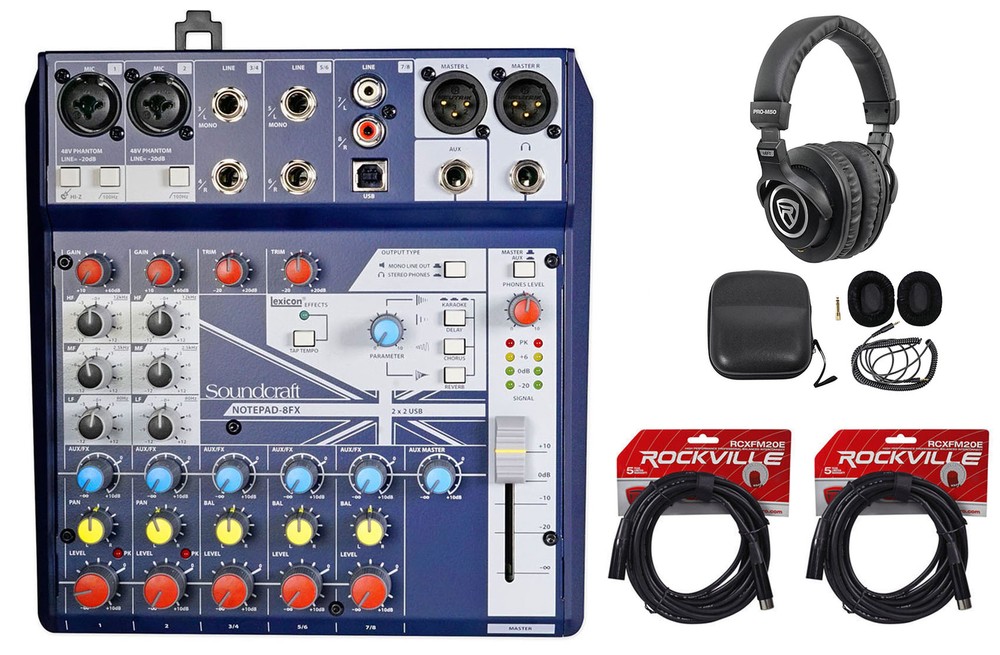 Soundcraft Notepad-8FX 8-Channel Mixer w/USB+Effects+(2) Cables+Headphones