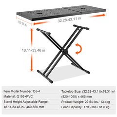 Portable DJ Table with Double-X Braced Keyboard Stand Adjustable Height