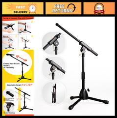 Foldable Tripod Mic Boom Stand – Adjustable Height 9.6“ to 16.9“, Telescoping
