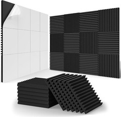 Acoustic Foam Panels, Self-Adhesive 1″ X 12″ X 12″ Sound Proof Foam Panels