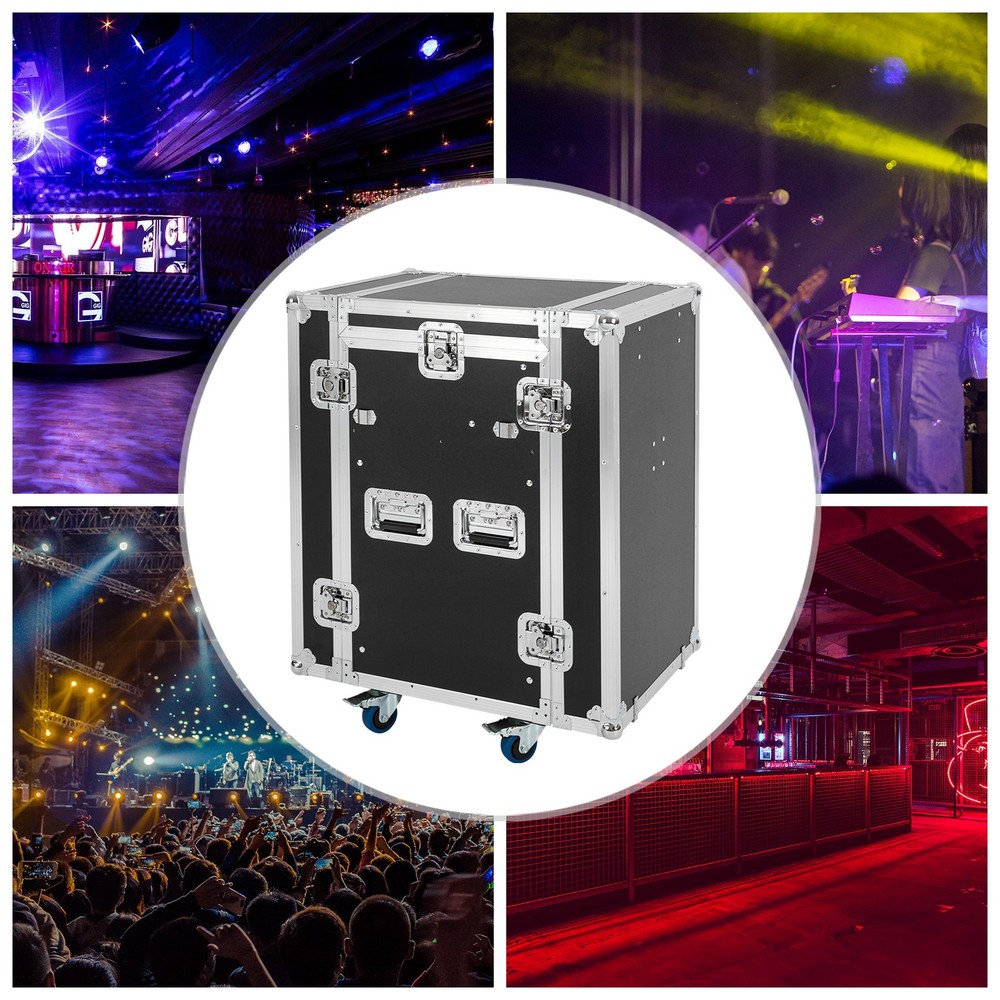 12U Sound Box 12U PA Rack/Road Case Top DJ Table Top 2 Layers Studio w/ Casters