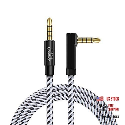 3.5mm Aux Cable(6FT/.8M), 90 Degree 4 Pole TRRS 3.5mm 6 Feet 1 Black & White