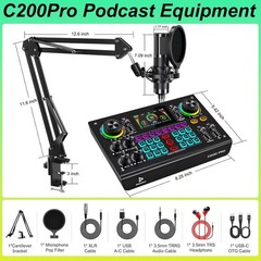 Professional Podcast Bundle with DSP Sound Card and Audio Mixer, 3.5mm Conden…