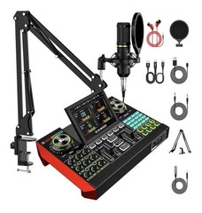 Podcast Equipment Bundle with Live Sound Card Audio Mixer, 3.5mm Condenser Mi…