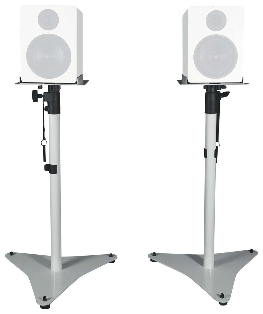 Pair Rockville RVSM5 White Adjustable Studio Monitor Bookshelf Speaker Stands