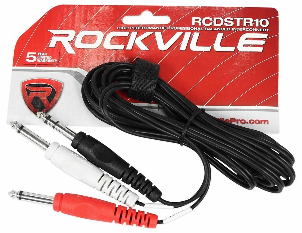 New Rockville RCDSTR10B 10′ 1/4″ TRS to Dual 1/4″ TS Y-Cable 100% Copper