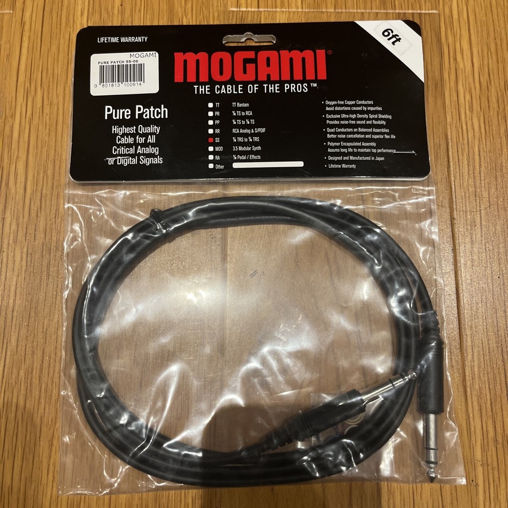 Mogami Pure Patch 1/4″-1/4″ TRS Cable 6 ft New Sealed