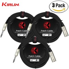 3-PACK Kirlin 3FT XLR 3-Pin Male to 1/4″ TRS Male Patch Cable OFC Conductors