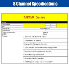 Pro Power Mixer 2000W 10 Channel Audio Mixing Amplifier 16 DSP w/ USB 110-220V