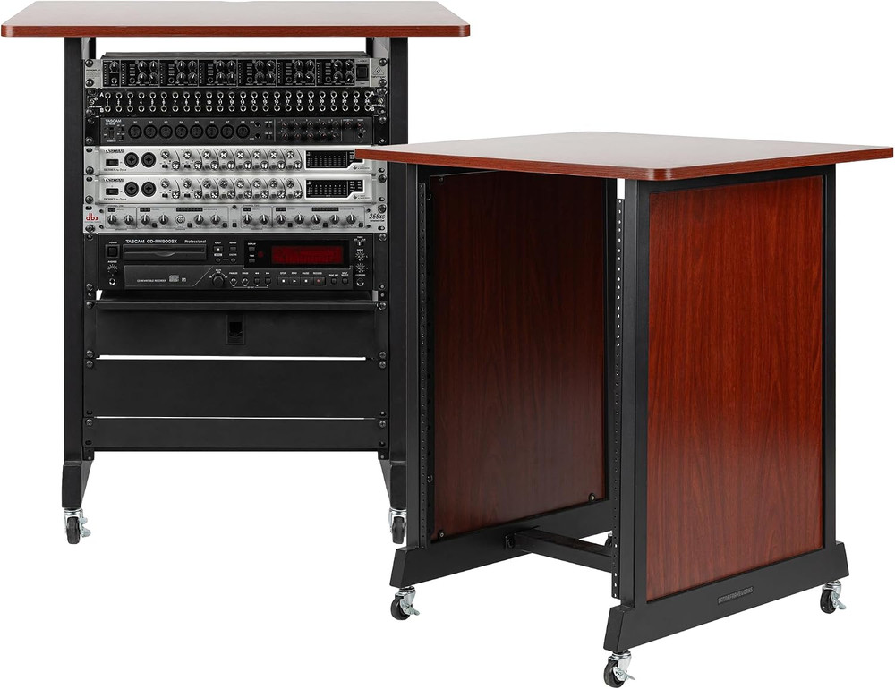 Rok-It by Frameworks Studio Series 14U Wood Rack Cabinet with Casters and Leveli