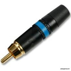 Neutrik Rean NYS373-6 RCA Male Plug with Gold Contacts – Black Shell W/Blue Ring
