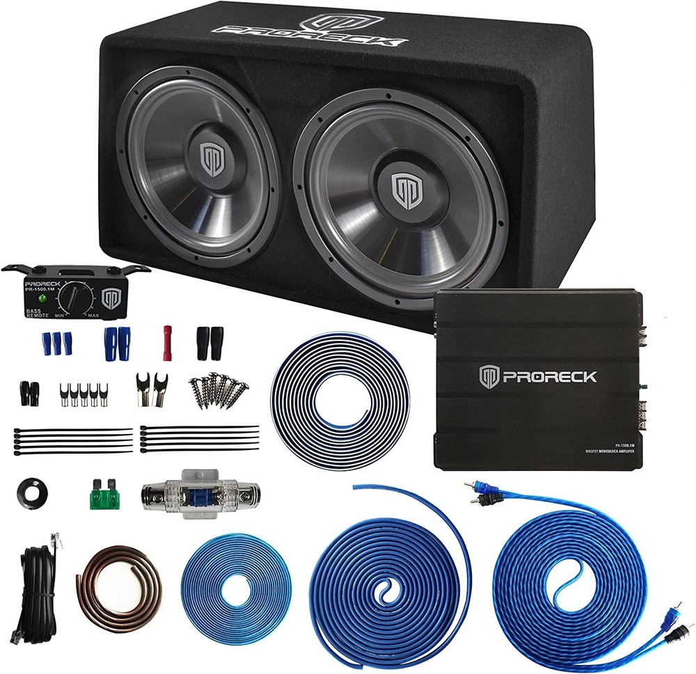 PRORECK PR-122M 1500W Dual 12″ Car/Truck Subwoofer Enclosure Audio Sub+Amp Kit